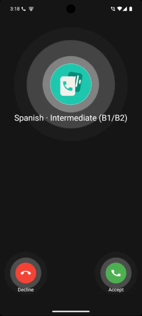 An incoming call on the lock screen, showing a Spanish deck instead of a caller