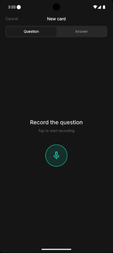 Recording a new card's question, with a microphone button